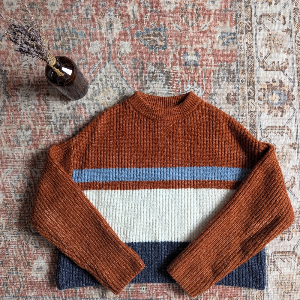 Anthropologie Rust and Cream Striped Sweater